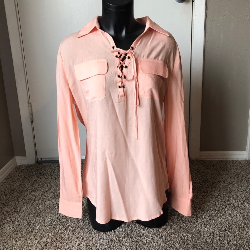 Peach Chiffon Tie Up Blouse
